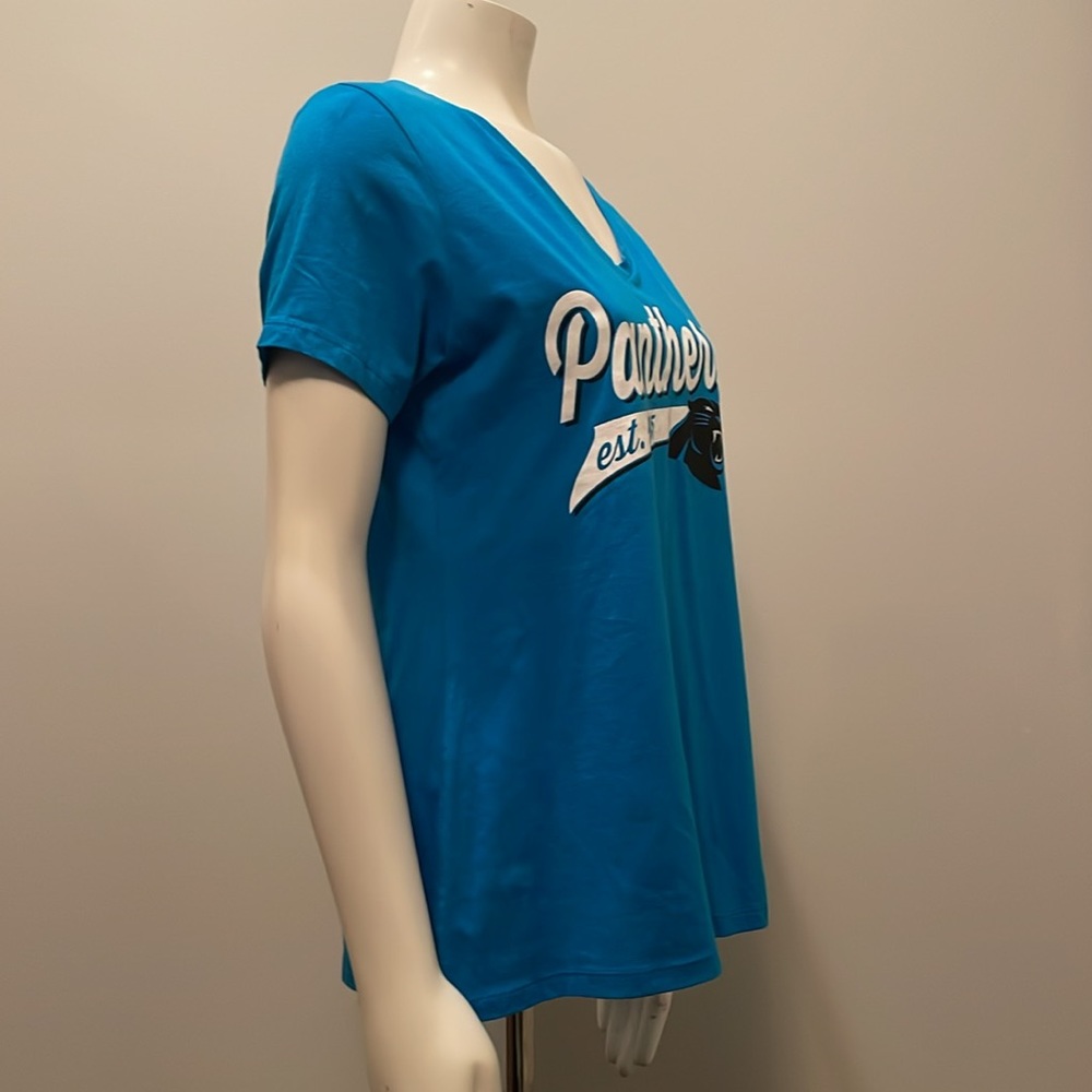 Carolina Panthers NFL Team Apparel Women’s V Neck T Shirt with Lateral Script L - Picture 3 of 10